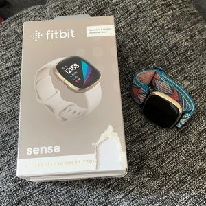 FITBIT SENSE Watch ~ Soft Gold SS Case Lunar White